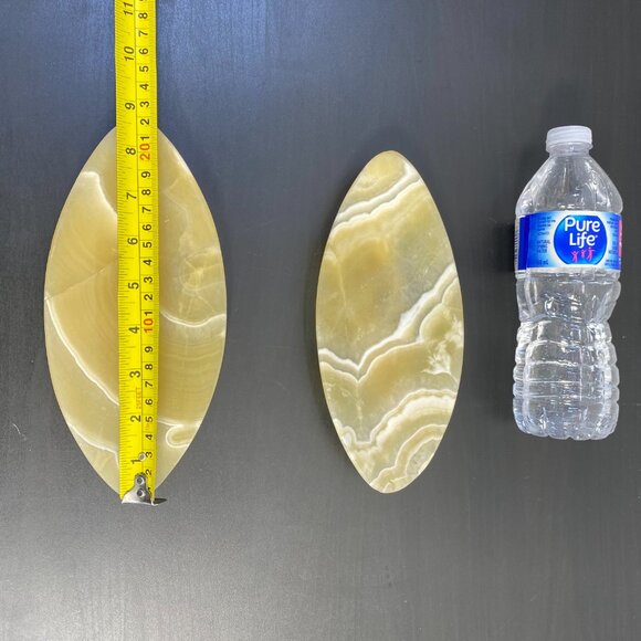 Set of 2 Hand Carved Onyx Tray, Table Center Decor Fruit Trays, Yellow White - Picture 4 of 10